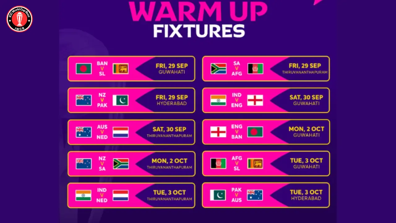 Warmup Matches ICC World Cup 2023 Schedule