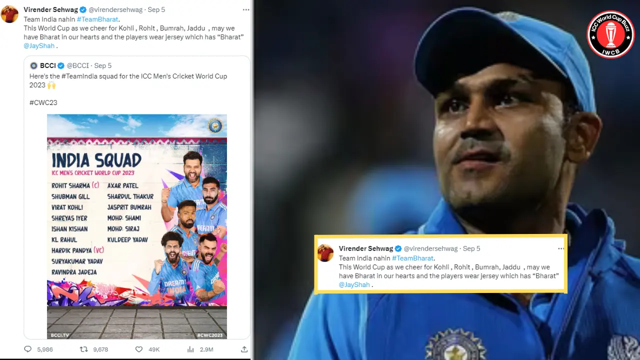 For the ODI World Cup, Virender Sehwag made a strong demand to the BCCI: "Team Bharat, not Team India."