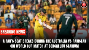 A fan’s seat breaks during the Australia vs Pakistan ODI World Cup match at Bengaluru Stadium