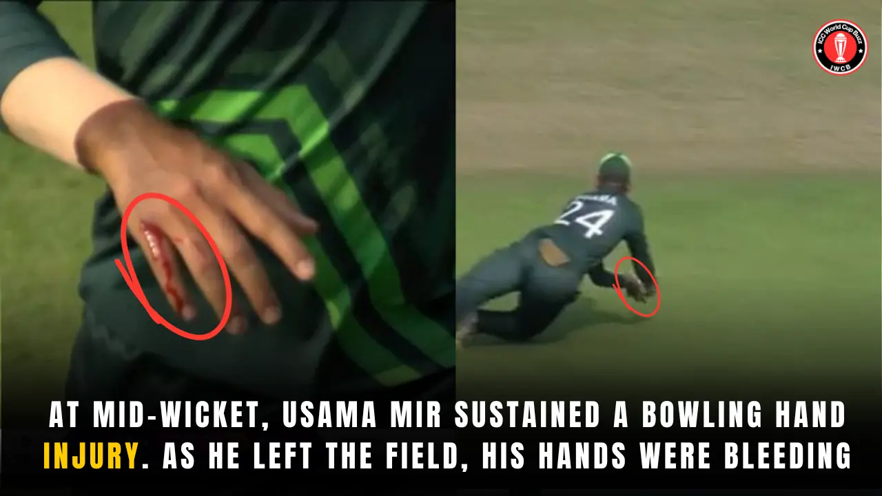 At mid-wicket, Usama Mir sustained a bowling hand injury. As he left the field, his hands were bleeding