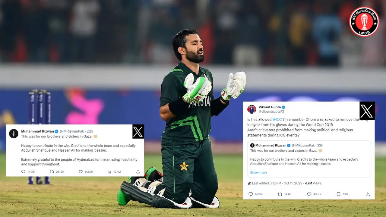 "Outside the field of play" ICC declines to take action against Muhammad Rizwan for his tweet honoring Gaza civilians after the World Cup match